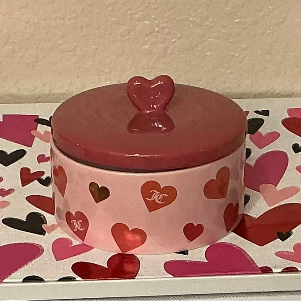 Juicy Couture Heart Patterned Pink Ceramic Trinket Box with Lid